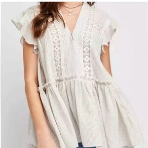 Free People baby blues lace embroidered tunic Blouse